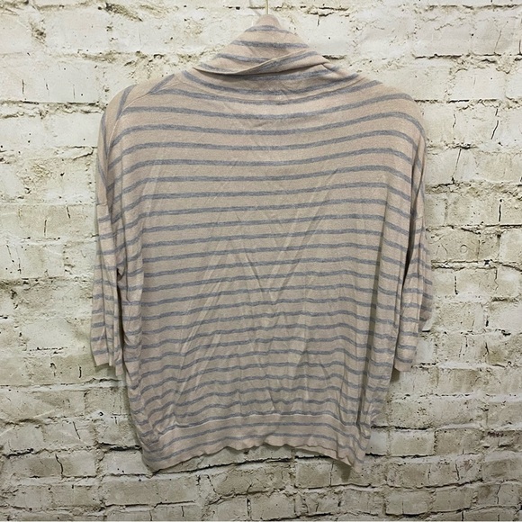 Ann Taylor Beige Gray Striped Cashmere Blend Cowl Neck Knit Top - Picture 3 of 5
